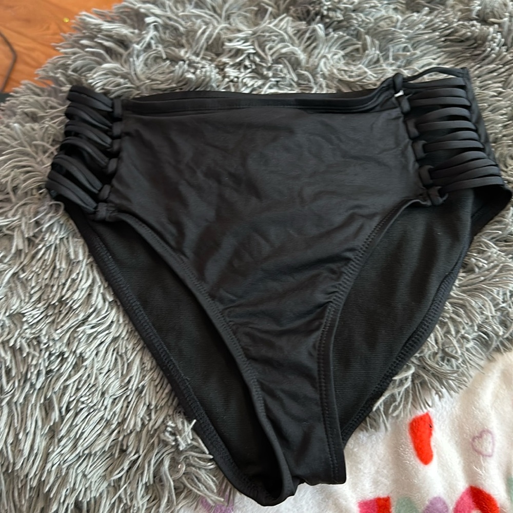 Shade and shore black high waisted bikini bottoms